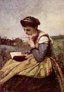 Jean-Baptiste-Camille Corot Lesende Frau Spain oil painting artist
